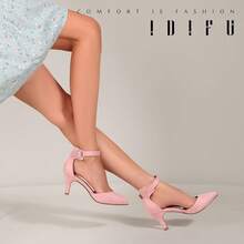 Women's IN3 D'Orsay Pumps Low Kitten Heels For Women Dress Shoes Pointed Closed Toe Wedding Bride Ankle Strap Dressy Silver Black Nude White Gold Heels For Women-2025 - 粉紅色絨面革 - 查看 5