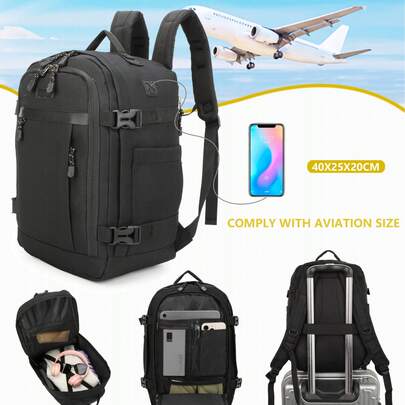 Plecak BRIJAY Ryanair Cabin 40x20x25 cm (20 l) | Wodoodporny plecak samolotowy z pętlą na kabel | Wytrzymały bagaż podręczny | Plecak turystyczny, szkolny i do pracy | Czarny/Granatowy/Khaki/Zielony/Różowy/Fioletowy