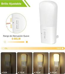 Luz de Noche Enchufable con Sensor de Luz de Atardecer a Amanecer, Lámpara Nocturna LED de Ajustar el Brillo de 0 a 80 lm, Luz Nocturna para Niños, Dormitorio, Baño, Pasillo, Aseo (2 Paquete ) - Blanco - Ver 3