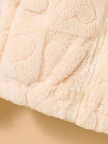 1 件年轻女孩可爱休闲运动甜美优雅奢华心形印花羊毛保暖防风高领长袖拉链夹克外套，秋冬