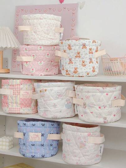 1 pièce Panier de rangement grande capacité à motif floral matelassé, convient pour ranger divers articles, jouets, sous-vêtements, articles ménagers, fournitures de dortoir, cosmétiques, etc.