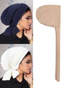 4pcs/Set Women's Elegant Solid Color Headband With Twist And Bow, Turban Hat Fashionable Cap For Spring And Autumn Bonnet Hair Bonnet Turban Sleep Bonnet - Multicolor - View 3
