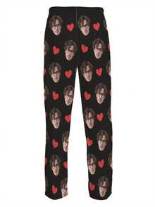 Customized Men's Funny Drawstring Pajama Pants - Personalized Photo & Heart Design, Light Green Polyester Casual Lounge Pants - Perfect Valentine's Day Gift For Boyfriend Or Loved One