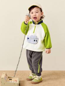 mini bala Kids Anti-Static Fleece Set Soft Warm Cute Cozy Fall Outfit - Lemon Green - View 1