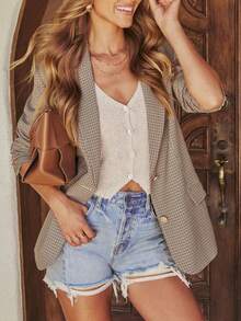 1 szt. Vintage Casual Plaid Design Metalowa kieszeń na guziki Pasek na ramię Bawełniana marynarka biurowa, biznesowa, formalna, imprezowa, damska, odpowiednia na wiosnę, jesień, zimę, Halloween, Boże Narodzenie, Nowy Rok, Święto Dziękczynienia