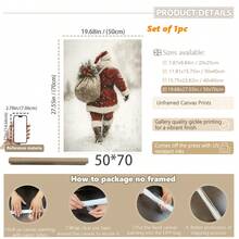 1 szt., płótno ścienne, dekoracje świąteczne, oprawione ozdoby świąteczne, śnieżny zimowy krajobraz, Święty Mikołaj, wystrój świąteczny w stylu rustykalnym, wystrój bożonarodzeniowy w stylu vintage, bałwan, choinka, pociąg świąteczny, dekoracja pokoju bożonarodzeniowego, wystrój salonu