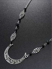 Semi-Circle Hollow Moon Pattern Women's Head Chain, Silver And Gold Hair Accessories, Vintage Forehead Chain With Pendant, Simple And Stylish, Natural Stone Crystals, Bohemian, Exotic Style, Fashion Accessory, Princess Moon Goddess, Cleopatra, Vintage, Elegant, Graceful, Suitable For Holidays, Halloween, Wedding Hair Accessories, Women's Chains, Suitable For Daily Use, Holiday Parties, Evening Dances, Outings And Dinners, Holiday Gifts