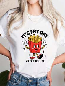 Fall Outfits Tee It's Fry Day Teacher Life Franch Fries Teacher T-Shirt Fall Women Clothes - trắng - Xem 1