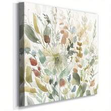 1 件方形帆布墙画 - 多色抽象花卉图案，非常适合办公室或家居装饰，画廊包装，可直接悬挂，营造现代浪漫风格 - A - 查看 1