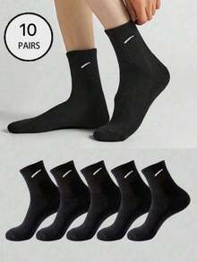 10 Pairs Of Black Waist Cinched Short Socks For Boys And Girls For Daily Sports And Campus Wear. Simple And Versatile, Skin Friendly, Comfortable, Breathable, And Odor Resistant. Men And Women's Short Socks
