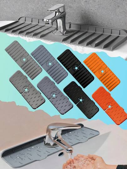 1pc Faucet Drain Mat Sink Splash Pad Silicone Drain Mat Sink Table Hand Washing Water Pad Silicone Waterproof Mat Silicone Drying Mat,Non-Slip Kitchen Mats For Sink Side, Natural And Hygienic Kitchen Essential For Home And Kitchen Room Decor, Part Of Your Cozy Fall& Winter Styles And Christmas Decorations
