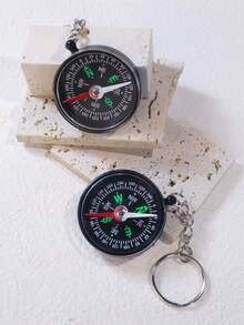 1pc Compass Keychain, Portable Directional Compass, Multifunctional Black Compass Keyring, Phone Pendant, Car Compass - Multicolor - View 1