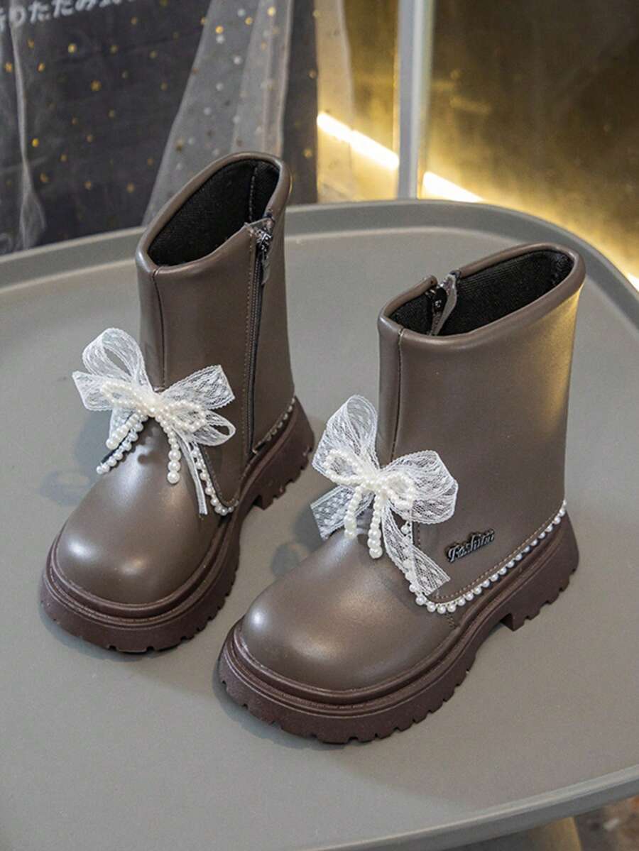 2025 Autumn New Teen Teen's Fashion Mid-Calf Leather Boots, Korean Style Bow Princess Short Boots, Teen Shoes