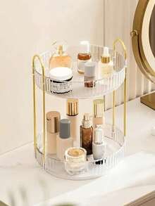 1pc 360° Rotating Makeup Organizer Box, Suitable For Vanity, Large Capacity Transparent Skincare & Perfume Storage Box - White - View 10