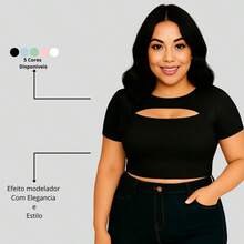 Cropped Plus Size Hollow Neckline Comfort And Elegance - Black - View 3