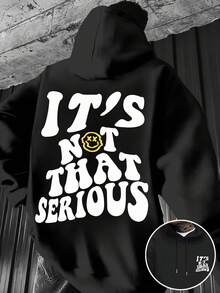 Sudadera con capucha gráfica rosa para hombres No tan serio - Sudadera casual con cordón y bolsillo canguro, poliéster transpirable, lavable aáquina, ajuste cómodo para el día a día, ropa cómoda |   Sudadera con Capucha Gráfica Juguetona |   Sudadera de poliéster - Negro - Ver 1