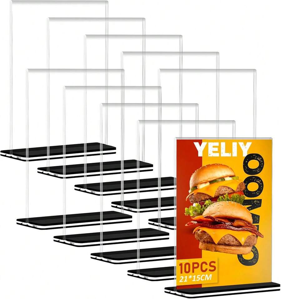 Porta Menu, 10Pcs-Soporte de Letrero, Soporte para Menús de Acrílico, Menu Holder Doble Cara Transparente para Restaurantes, Oficina, Publicidad, Bares, Tablero De Mesa, Almacenar, 21*15Cm - 1 - Ver 1