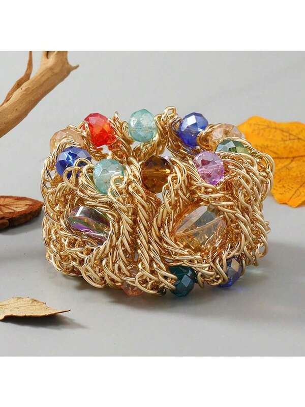 1pc Luxury Elegant Elastic Reversible Bracelet, Bohemian Style Suitable For Women, Wedding, Party, Beach, Banquet, Holiday, Daily Wear