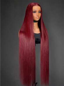 99J Colored Lace Front Human Hair Wigs Straight Burgundy 13x4 HD Transparent Full Lace Frontal Wig Red Glueless Wigs For Women - S99J - 查看 1