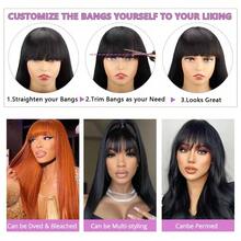 Straight Human Hair Wigs With Bangs For Women Wear And Go Glueless Machine Made Wigs For Beginners Brazilian Virgin Human Hair Middle Part Natural Color 24-40 Inch - Natural Black - 查看 4