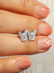 Customized Photo Engraved Stainless Steel Cat Dog Portrait Earrings, Personalized Pet Memorial Gift, Fashion Simple Jewelry For Women, Birthday Gift For Pet Lovers, Suitable For Mother's Day, Valentine's Day, Christmas, Gifts For Family, Lover, Friends, Mom, Girlfriend, Bestie, Students