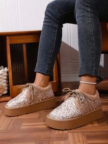 2025 New Women Fashion Flat Comfortable Sequin Hollow Out Shoes For Winter