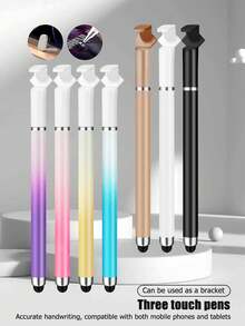 Ombre Color Stylus Pen With Stand, Dual-Tip Capacitive Stylus For Smartphone, Tablet, Video Editing, Drawing, Office Writing