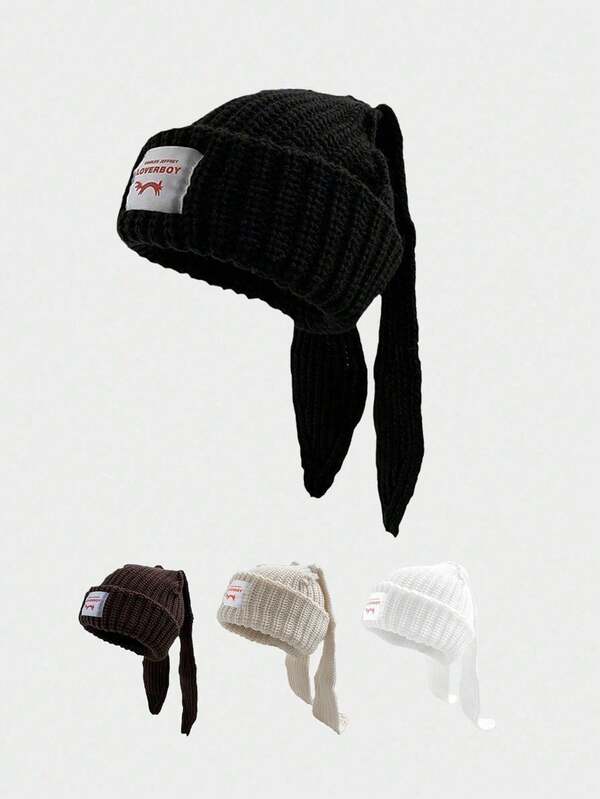 1pc Y2K Style Unisex Rabbit Ear Knitted Beanie Hat, Suitable For Street, Party, Outdoor In Autumn/Winter Season, Warm And Cold-Proof Bunny Ears