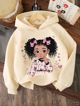Cartoon Bow Pattern Warm Hoodie Sweatshirt For Young Girl