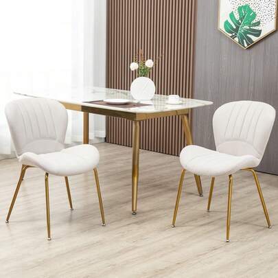 HOMCOM Upholstered Dining Chairs Set Of 2, Modern Kitchen Chairs, Armless Accent Chairs With Backrest, Padded Seat And Steel Gold Legs, Cream White