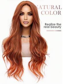 角色扮演长波浪假发焦橙色中分款式易于护理女士日常派对假发 Y2K 合成蓬松时尚酷女孩假发浪漫优雅万圣节圣诞节音乐节服装假发浪漫休闲街头耐热假发 30 英寸 - 亮橙色 - 查看 4