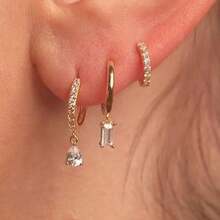 1 Set Cubic Zirconia Stacked Earrings Jewelry Set, Versatile Minimalist Luxury Earrings Jewelry Set, Gift Accessories