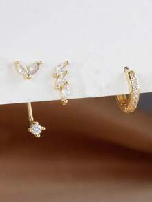 HOTNICE Only Sold As A Set Of 3 Pieces Earrings For Single Ear Quantity, Suitable For Porous Delicate Earrings, Huggie Women's Small Ring Earrings, Fashionable And Cute Sensitive Earring Stacking