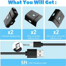 Rechargeable XB Controller Battery Pack With 4 Back Covers And A Micro USB Charging Cable, 2x1100mAh X-One Controller Battery Play And Charger Kit For X-Series X/S Remote