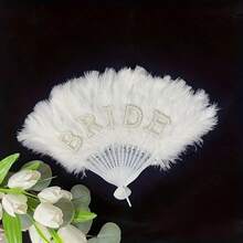 1Pc Bridal White Feather Fan Non-Folding Wedding & Bachelorette Party Decoration For Party Clothing Accessories And Party Decorations Weddings And Bridal Showers, Wedding Accessories For Bride
