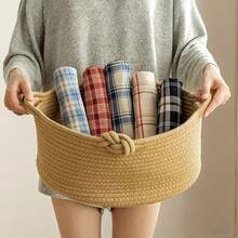 Solid Color Thickened Foldable Laundry Basket, Blanket Basket, Handwoven Basket With Handle, For Storing Clothes, Blankets, Quilts, Pillows, Toys, Miscellaneous Items, Shoes, Suitable For Bedroom, Laundry Room, Hallway