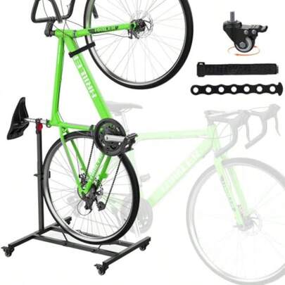 Soporte vertical para bicicleta, estantería independiente ahorradora de espacio con altura ajustable para ruedas de hasta 29 pulgadas, soporte de almacenamiento de bicicleta para interior, para garaje, apartamento, soporte de piso vertical para bicicleta de montaña y de carretera