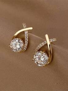 1 Pair Luxury Elegant Twisted Teardrop Cubic Zirconia Stud Earrings, Decorative Wear - Multicolor - View 6
