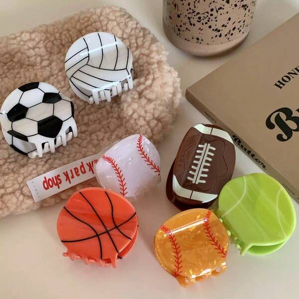 1pc Cute Sporty Ball-Shaped Hair Clip, Fashion Hair Claw Clip, Ponytail Holder, Suitable For Women And Girls For Daily Wear, Football, Basketball, Golf, Volleyball, Great Gift For Girlfriends, Wives, Teachers, Thanksgiving, Back To School Winter Hair Accessories Elegant Hair Clutch