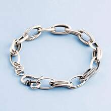 1 件独特复古 925 纯银几何扭链手链，适合女性度假、日常、派对、婚礼佩戴 - 銀色 - 查看 6