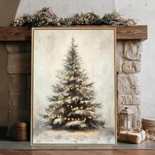 1 szt., płótno ścienne, dekoracje świąteczne, oprawione ozdoby świąteczne, śnieżny zimowy krajobraz, Święty Mikołaj, wystrój świąteczny w stylu rustykalnym, wystrój bożonarodzeniowy w stylu vintage, bałwan, choinka, pociąg świąteczny, dekoracja pokoju bożonarodzeniowego, wystrój salonu