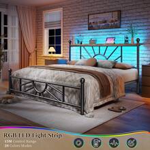 EnHomee Metal Bed Frame With LED Light Platform Bed Frame With Headboard & Footboard Mattress Foundation Under Bed Storage,Easy Assembly, Black - Xem 3