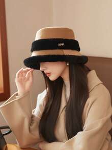 1 pieza Sombrero de cubo de mujer para otoño/invierno con parches de peluche, forro térmico, a prueba de viento, protección para las orejas, adecuado para uso diario