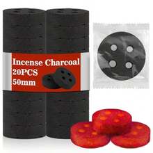 50MM Incense Charcoal Briquettes 20PCS Charcoal Tablets Incense Burner Charcoal Burning Discs Resin Burner Grilling Quick Light  Charcoal Instant Fire Coals Supplies