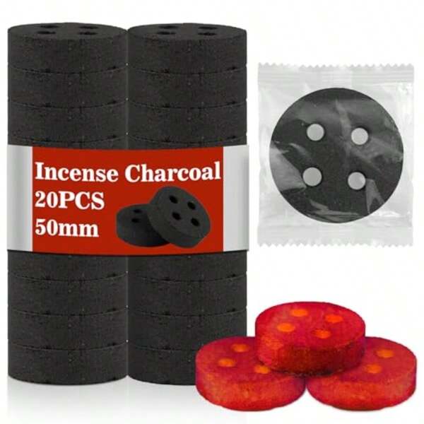 50MM Incense Charcoal Briquettes 20PCS Charcoal Tablets Incense Burner Charcoal Burning Discs Resin Burner Grilling Quick Light  Charcoal Instant Fire Coals Supplies