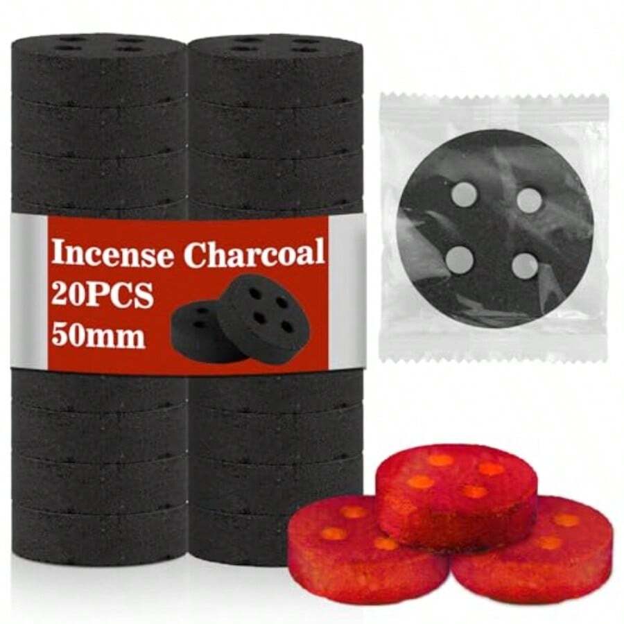 50MM Incense Charcoal Briquettes 20PCS Charcoal Tablets Incense Burner Charcoal Burning Discs Resin Burner Grilling Quick Light  Charcoal Instant Fire Coals Supplies