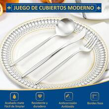 LSXD Juego de Cubiertos de 24 Piezas, Cubiertos de Acero Inoxidable, Servicio de Utensilios para 6, Juego de Cubiertos Pulidos con Espejo, Cuchillo, Tenedor, Cuchara, Apto para Lavavajillas (Oro) - pago - Ver 4