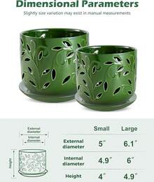 KF-Plant AccessoriesOrchid Pot With Holes, 5+6Inch Ceramic Plant Pots With Drainage Holes And Tray, Promoting Air Circulation And Drainage, Indoor/Outdoor White Flower Potsplant Garden - 綠色-1 - 查看 4