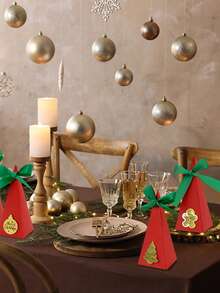 20/50 Pezzi Scatole Regalo di Natale con Nastro e Cartellino Rosso a Triangolo, Scatole di Carta Natalizie con Albero di Natale e Omino di Pan di Zenzero, Confezioni Regalo per Vacanze, Matrimoni e Decorazioni Natalizie