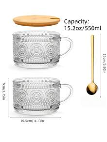 4pcs, 450ml/15.2oz Coffee Cup, Drinking Set With Lid And Spoon, Reusable, Easy To Clean, Dual-Purpose Cup For Both Hot And Cold, Suitable For Coffee, Juice, Milk Tea, Etc., Essential For Halloween And Christmas - 4件裝有蓋子和湯匙的咖啡杯 - 查看 3